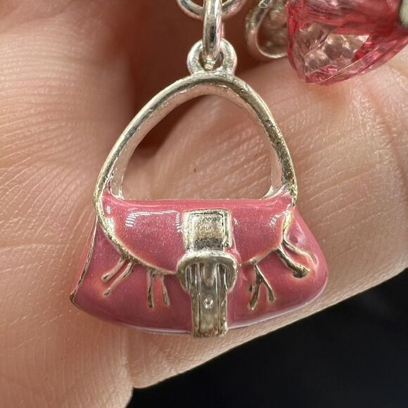 Silvertone Pink Purse, Heels, Lipstick Charm Bracelet - Picture 3 of 9